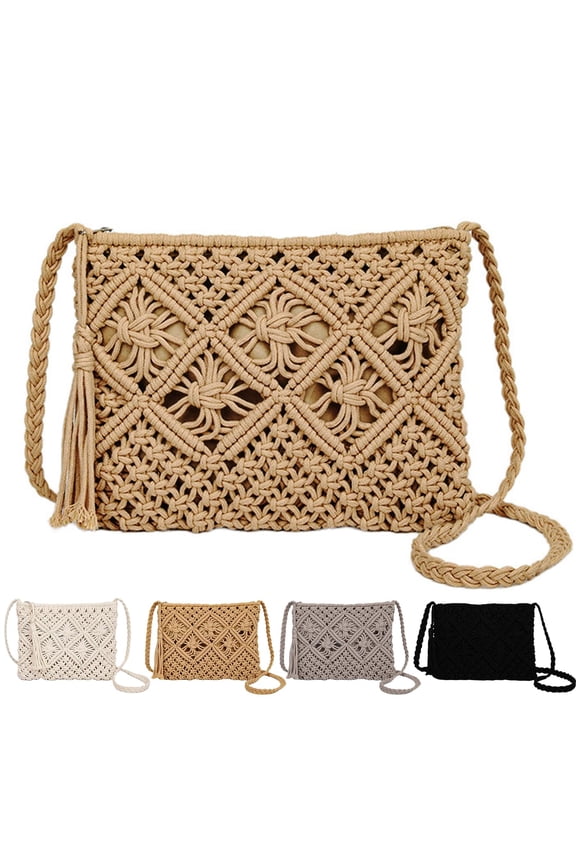 Crossbody Bag Purse For Women Bohemian Shoulder Bag Woven Crochet Purse For Summer Beach Travel Clutch Handbag