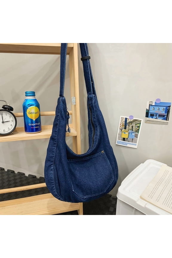 Crossbody Bag Shoulder Bag Dumpling Bag For Young Women Stitching Denim Medium Size Adjustable Strap Multiple Compartments Retro Casual Daily Commute Office Shopping Weekend Outing