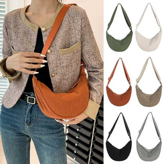 Crossbody Bag Sling Crescent Bags for Women Men Trendy Corduroy Small Shoulder Bag Purse Dumpling Casual Handbag with Adjustable Strap Green