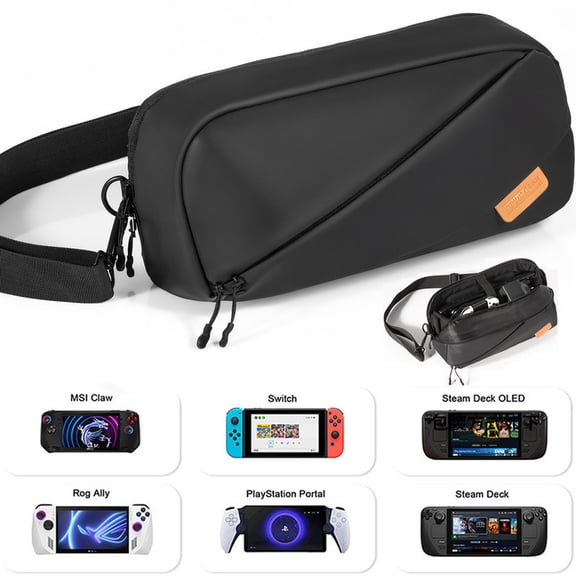 Crossbody Bag for Switch / ROG Ally / Steam Deck / OLED / PlayStation Portal, Waterproof Shoulder Bag with Screen Protector Layer, Lightweight Carrying Case for Game Console, Accessories Storage