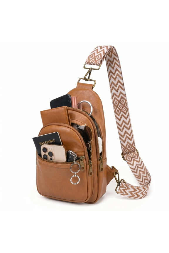 Crossbody Bag, Water Resistant PU Leather Sling Bag Fanny Pack Bum Bag, Small Travel Bag with Adjustable Strap, Brown