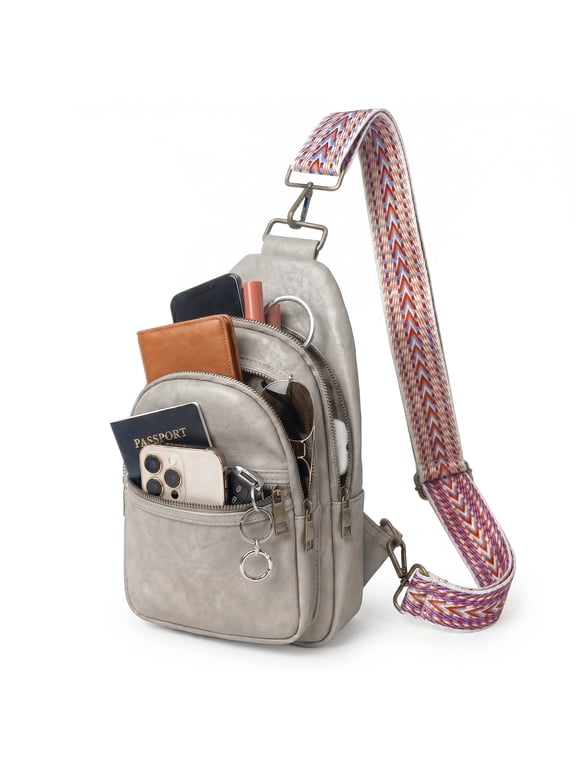 Crossbody Bag, Water Resistant PU Leather Sling Bag Fanny Pack Bum Bag, Small Travel Bag with Adjustable Strap, Gray