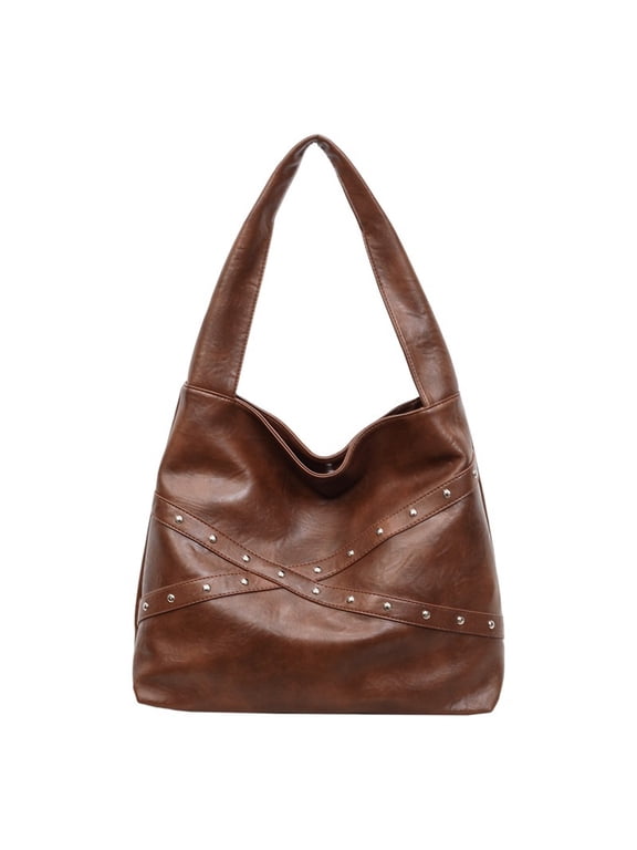 Crossbody Bag for Women with Vintage Rivet Details, Large Capacity Vertical Square Suede Bag with Magnetic Closure for Daily Commute and Retro Style Outfits