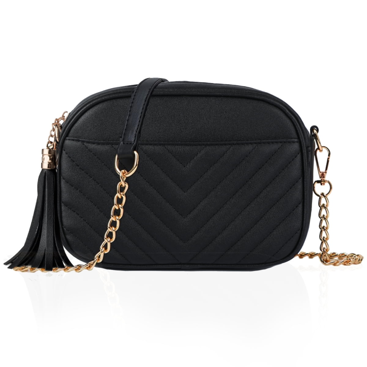 Black purse with gold chain strap hot sale