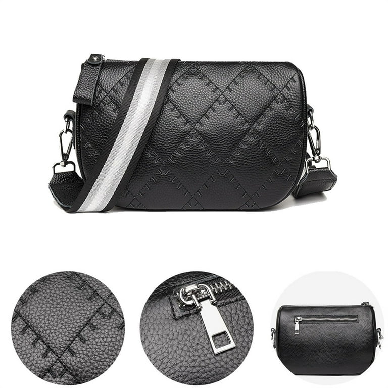 Crossbody Bag Women's Wide Strap Handbag Shoulder Bag Removable Shoulder  Strap-Black