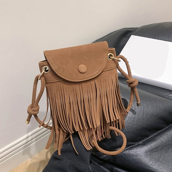 Crossbody Bag for Phone Suede Tassel Style Mini Casual Shoulder Bag Small Change Purse Travel Daypacks
