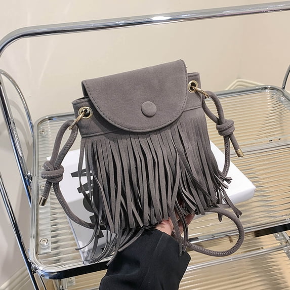 Crossbody Bag for Phone Suede Tassel Style Mini Casual Shoulder Bag Small Change Purse Travel Daypacks