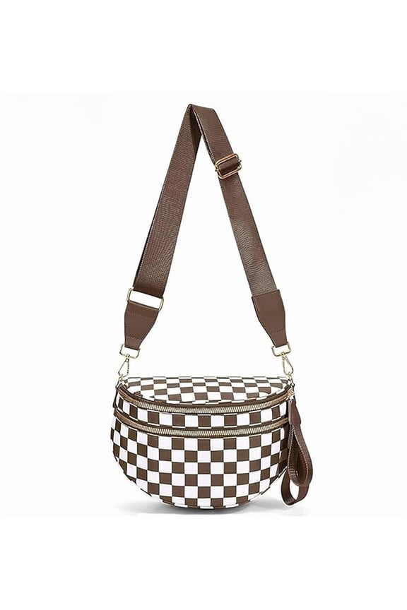 Crossbody Bag for Women, Black and White Lightweight & Large Capacity Checkered Bum Bag