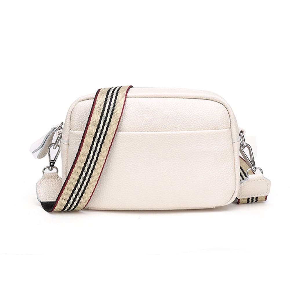 Crossbody Bag for Women Leather Wide Strap Shoulder Bag Purse Trendy Crossbody Purse Top Zip, 25*16*8cm - white