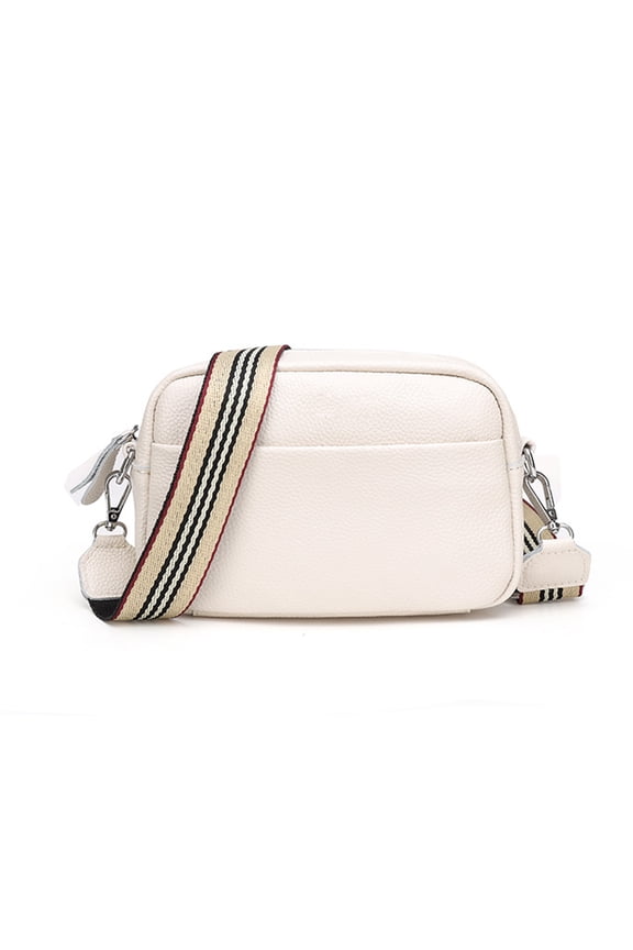 Crossbody Bag for Women Leather Wide Strap Shoulder Bag Purse Trendy Crossbody Purse Top Zip, 25*16*8cm - white