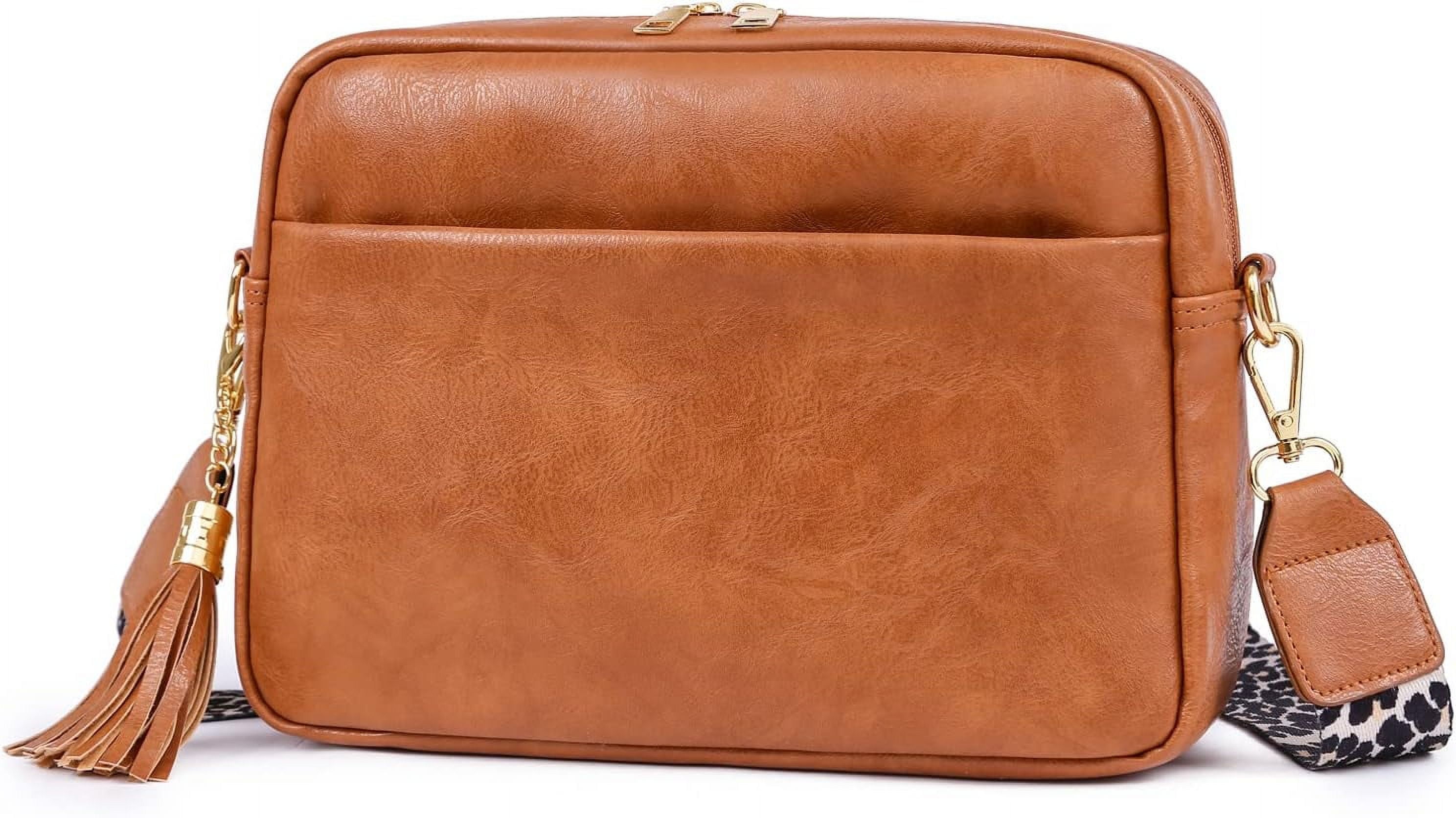 Crossbody Bag for Women Vegan Leather Shoulder Purse with Leopard Adjustable Strap Midsize Zipped Handbag