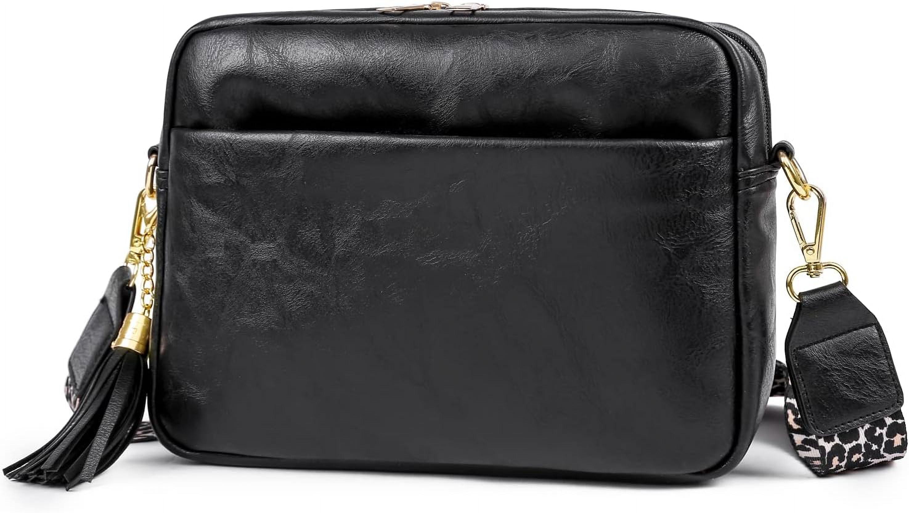 Crossbody Bag for Women Vegan Leather Shoulder Purse with Leopard Adjustable Strap Midsize Zipped Handbag