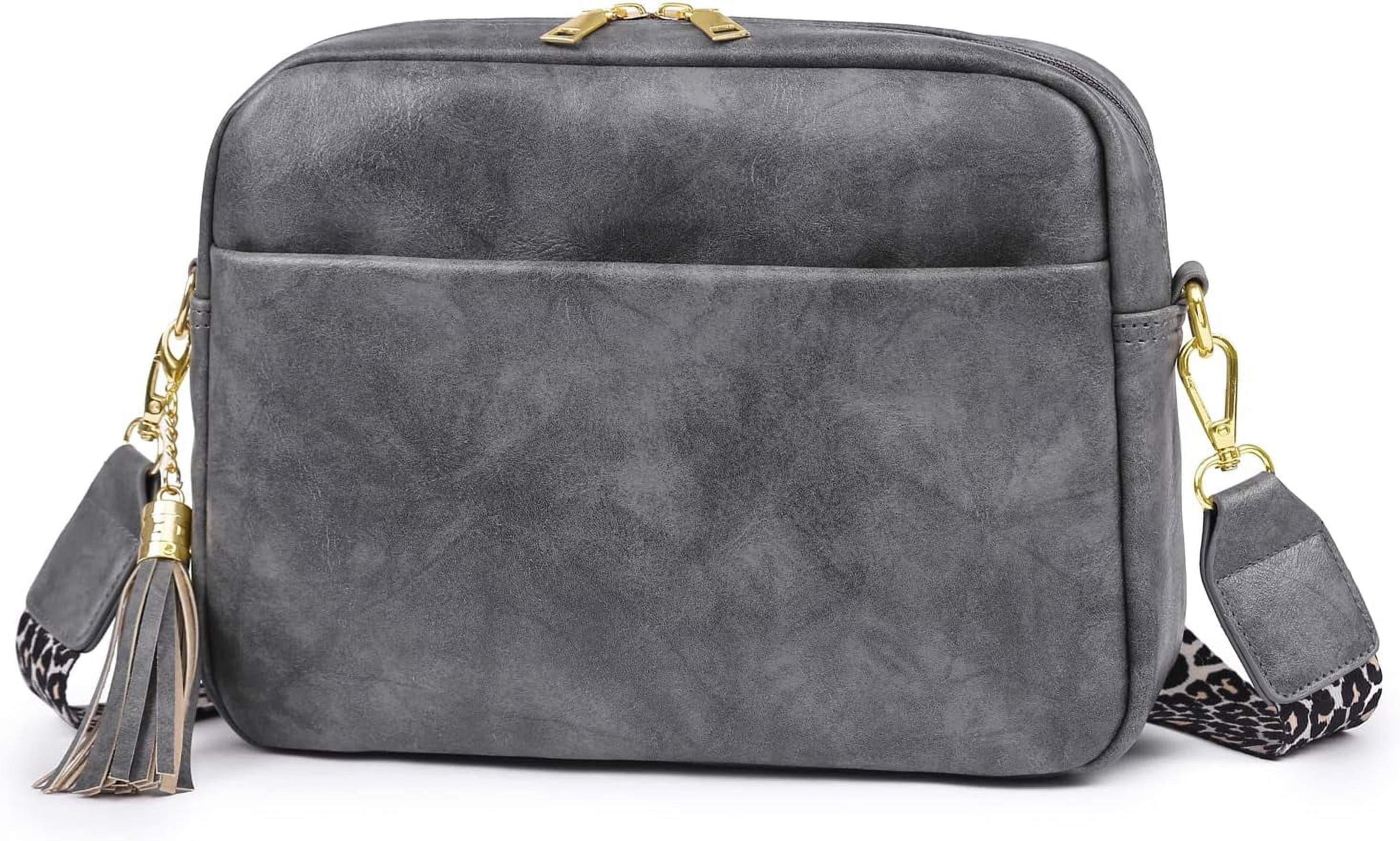 Crossbody Bag for Women Vegan Leather Shoulder Purse with Leopard Adjustable Strap Midsize Zipped Handbag