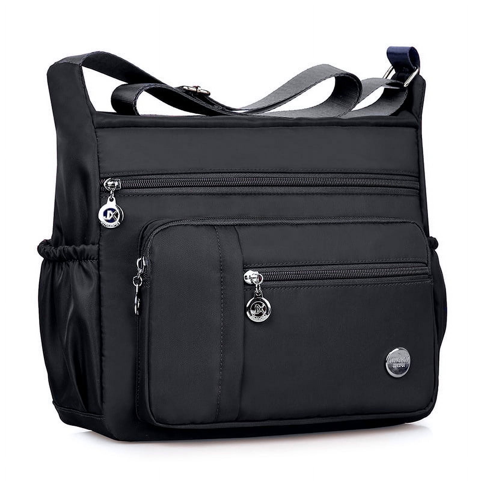 Crossbody Bag for Women Waterproof Handbag Multi-Pocket Nylon Travel  Shoulder Purse(Black)