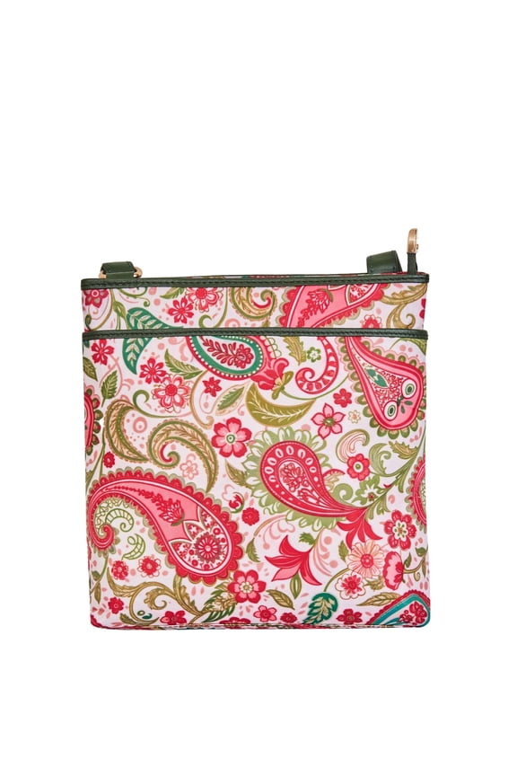 Womens Hand Crafted Printed Nylon & Leather Elegant Crossbody Shoulder Bag Multi-Pocket Sling Purse for Travel & Everyday Use