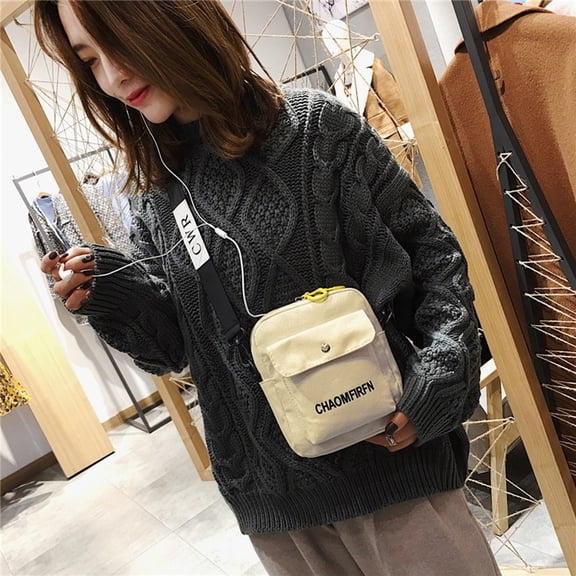 Crossbody Bag with Zipper Closure for Men and Women Canvas Tote Bag Casual Outdoor Shoulder Bag Durable with Adjustable Strap White