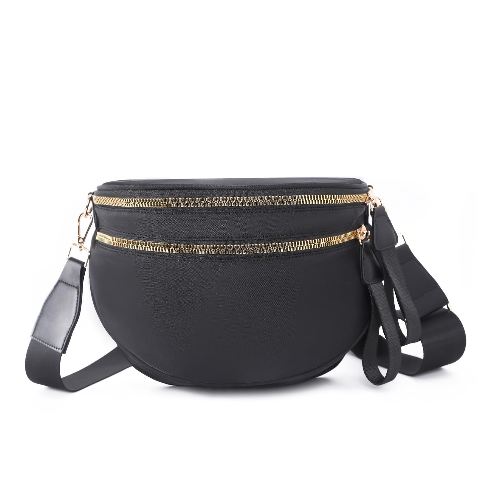 Women's Crossbody Sling Bag – Large Fanny Pack, Water-Resistant Nylon, Adjustable Strap (Black)