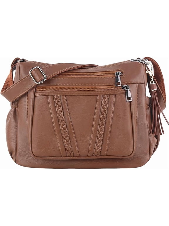 Crossbody Bags For Women Ladies Pocketbooks Soft PU Leather Medium Roomy Purses and Handbags Multi Pocket Shoulder Bag