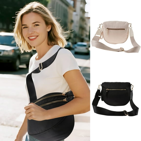Crossbody Bags Nylon Bum Bag for Women Large Sling Bag Purse with Adjustable Strap（Beige）