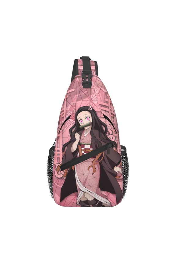 Crossbody Bags Sling Backpack Demon Slayer Kamado Nezuko Cross Chest Bag Shoulder Pack for Gym Sports Running Cycling
