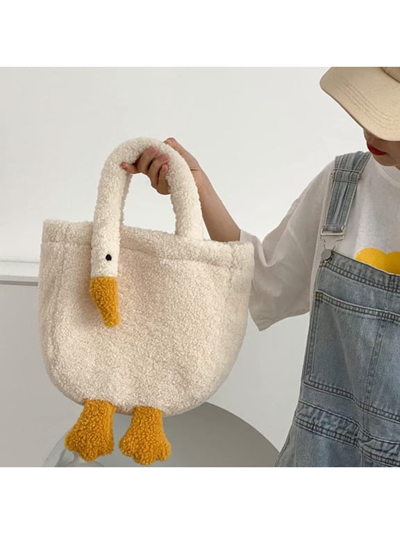 Crossbody Bags for Women, Clutch Purses for Women, Fluffy Goose Purse Fuzzy Tote Handbag Plush Animal Bag, Funny Novelty Goose Purse Tote Handbag, White