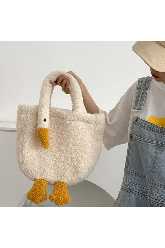 Crossbody Bags for Women, Clutch Purses for Women, Fluffy Goose Purse Fuzzy Tote Handbag Plush Animal Bag, Funny Novelty Goose Purse Tote Handbag, White