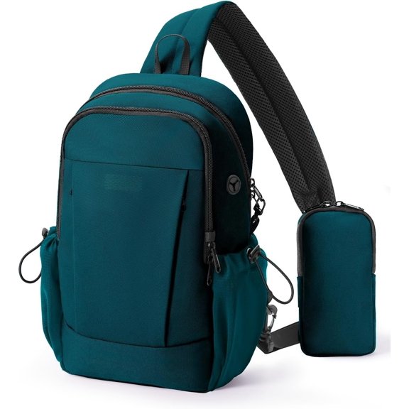 Crossbody Bags for Women Men, Anti- RFID Blocking Sling Backpack with Sturdy SBS Zippers Water Resistant Chest Bag Daypack with 9 Pockets Casual Outdoor Hiking, Turquoise