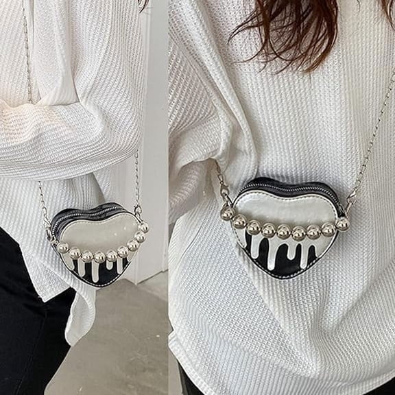 Crossbody Bags for Women, Shoulder Bag for Women, Leather Small Stylish Elegant Heart Shape Handbag with A Long Chain and Strong Load Bearing Capacity, Black