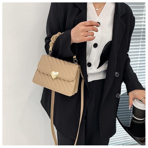 Crossbody Bags for Women, Shoulder Bag for Women, Women's Top Handle Button Flap PU Leather Square Handbags Crossbody Bags, Lightweight & Waterproof, Khaki