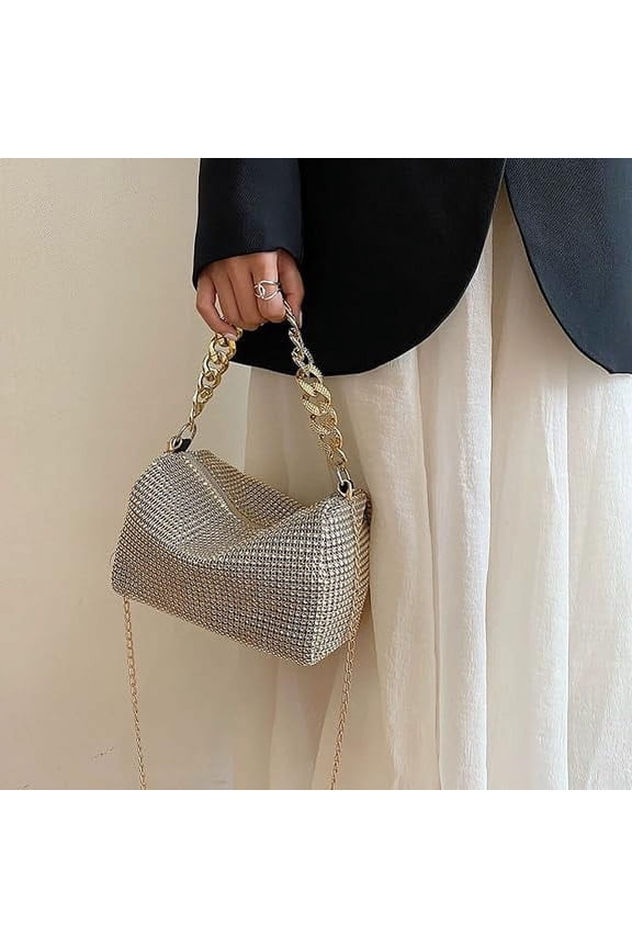 Crossbody Bags for Women, Shoulder Bags, PU Leather Glittering Trend Clutch Bag with One Interior Zipped Pocket for Daily or Party, Small But Roomy Handbags Surprisingly Fits A Lot of Things, Gold