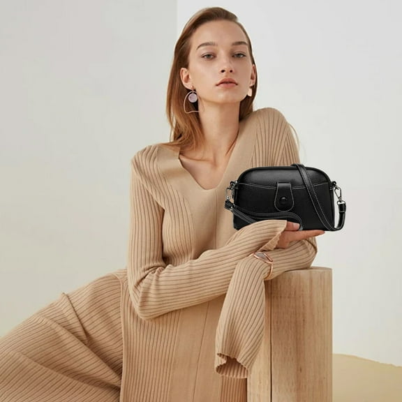 Crossbody Bags for Women Small Genuine Leather Shoulder Purse Cross Body Bag with Wristlet Top Zipper, Soft Washed Leather Shoulder Bag Multi Zip Spacious Large Capacity Handbag for Daily Use