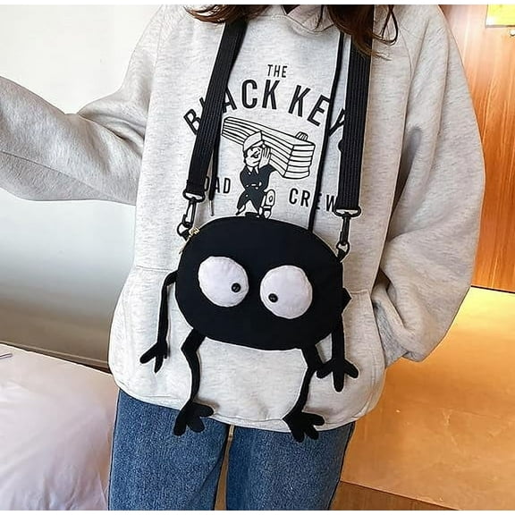 Crossbody Bags for Women, Small Shoulder Bag, Creative Funny Canvas Bag for Women, Personalized Cartoon Hairball Shape Small Bag for Travel Working and Outing Dating, Black
