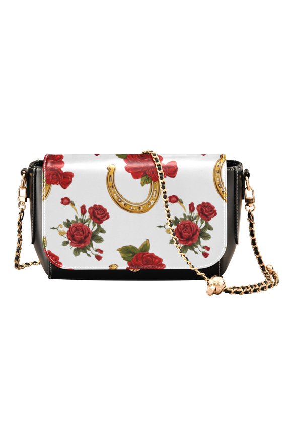 Crossbody Bags for Women Casual Lightweight Travel Handbags Horseshoe Pattern with Red Roses
