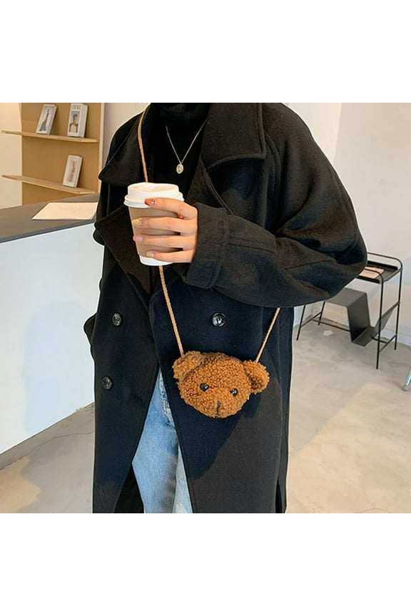 Crossbody Bags for Women, Faux Fur Teddy Bear Coin Purse, Brown