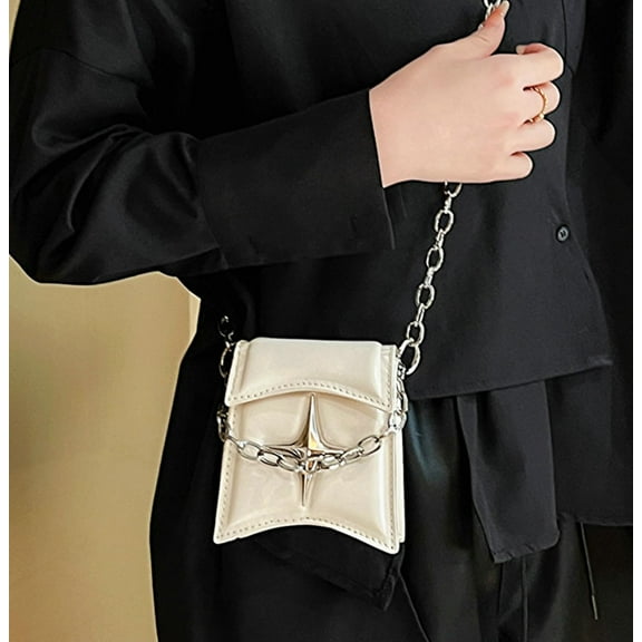 Crossbody Bags for Women, Faux Leather Star Crossbody Bags with Chain, White