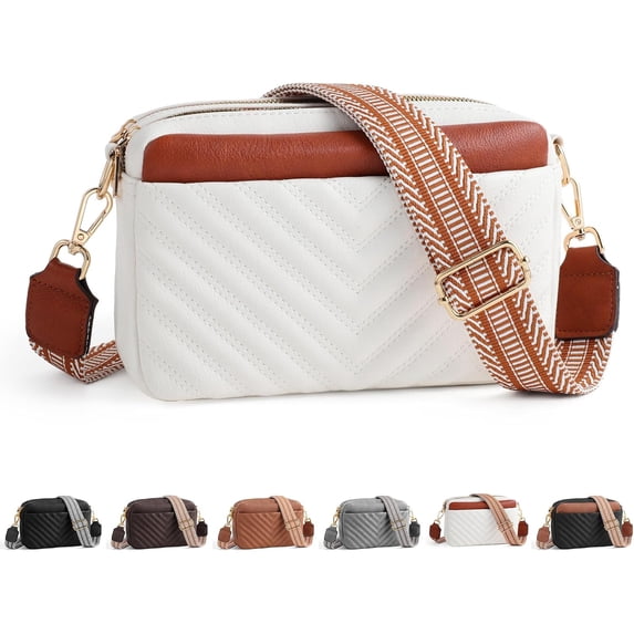 Crossbody Bags for Women - Leather Crossbody Purse with Wide Strap Quilted Small Crossbody Bags for Women