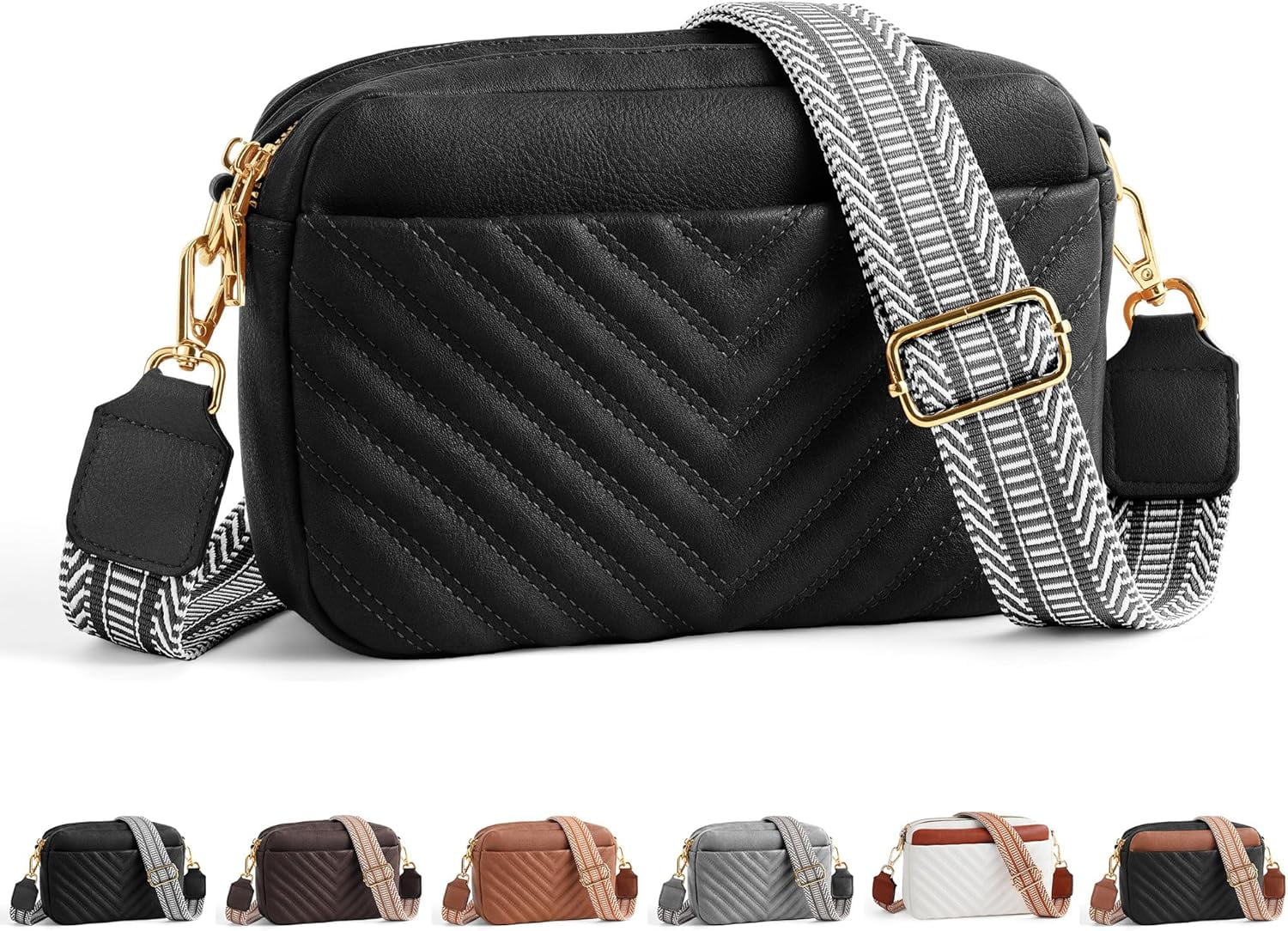 Crossbody Bags for Women - Leather Crossbody Purse with Wide Strap Quilted Small Crossbody Bags for Women