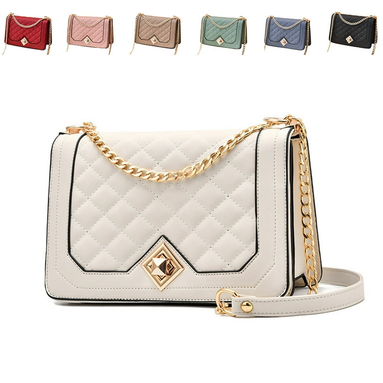 HY Crossbody Bags for Women Leather Quilted Shoulder Bag with Chain Strap Trendy Clutch Satchel Ladies Evening Bag Beige Women s Size 9