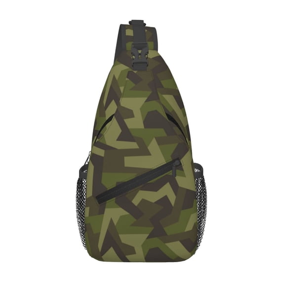 Crossbody Bags for Women Men - Geometric Green Camouflage Casual Sling Bag Backpack Trendy Chest Bag for Travel Sports Gym Running Hiking