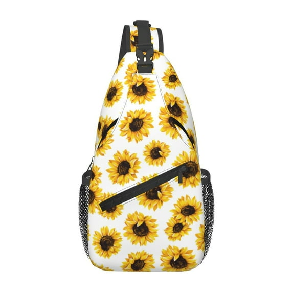 Crossbody Bags for Women Men - cute yellow Sunflowers white Casual Sling Bag Backpack Trendy Chest Bag for Travel Sports Gym Running Hiking