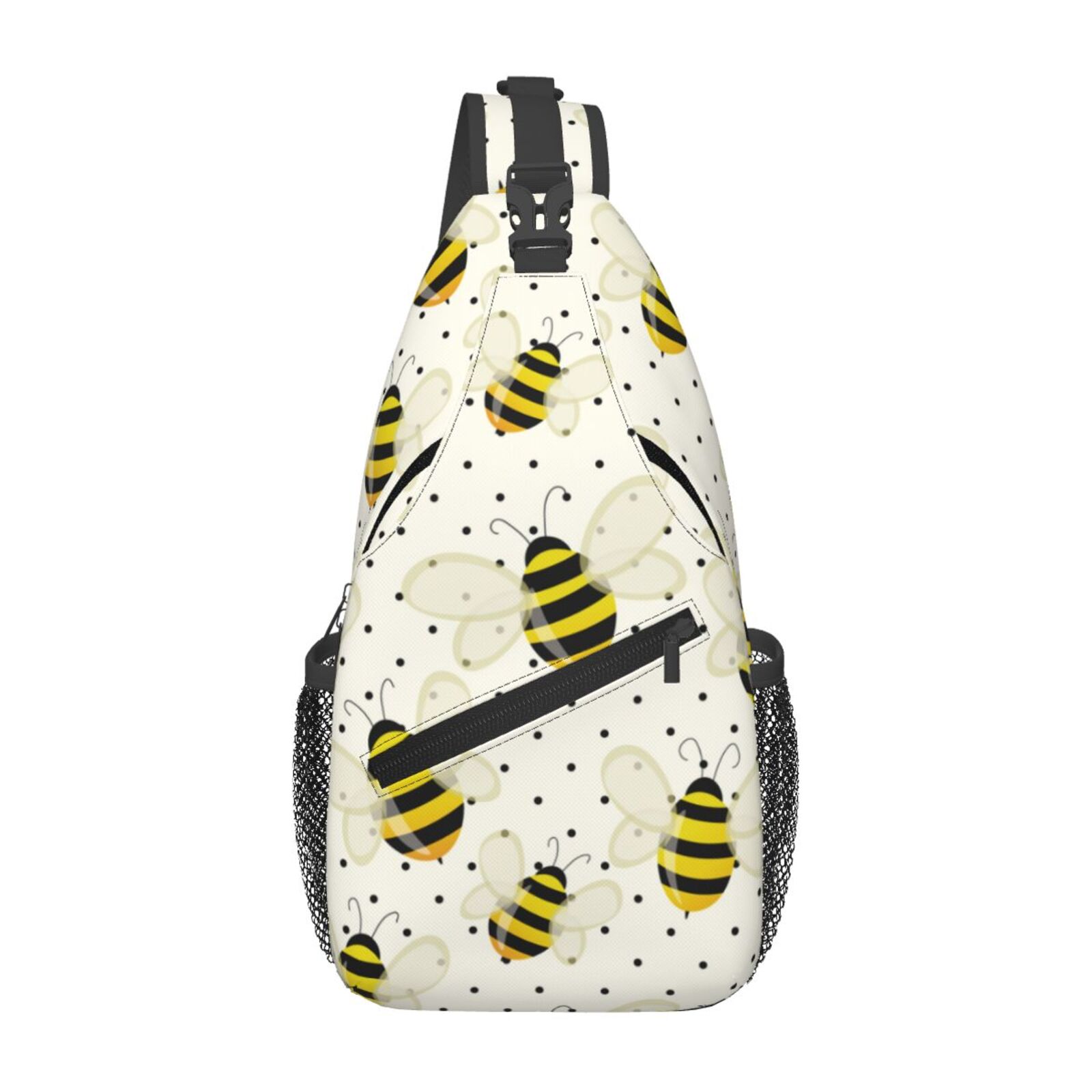 Sling Backpack Crossbody Bag - Sunflower Bees Print, Adjustable Strap, Multiple Pockets For Travel & Sports
