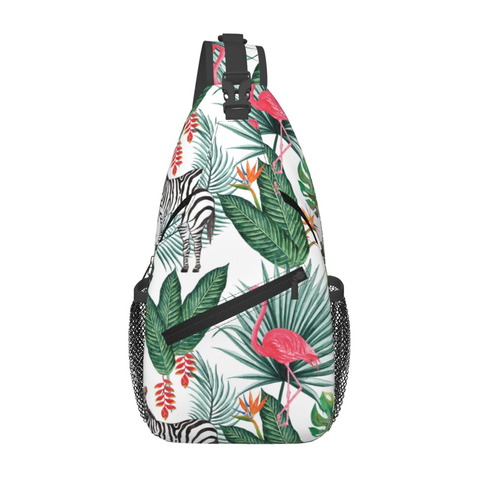 Flamingo Tropical Palm Leaves Hawaiian Floral Pattern Print Crossbody Bags