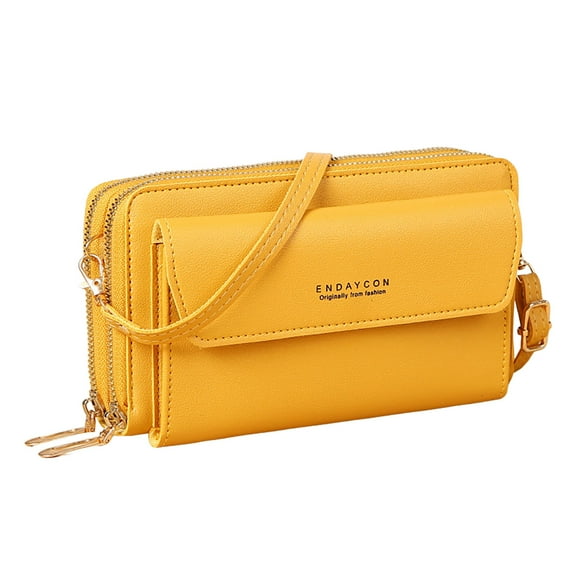 Crossbody Bags for Women Multi Pocket Crossbody Purses Vegan Leather Shoulder Handbags Travel Purse with Adjustable Strap Yellow