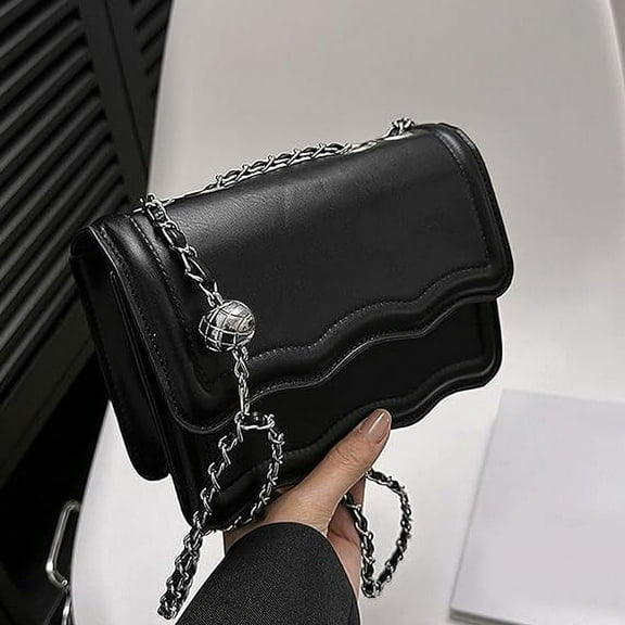 Crossbody Bags for Women, PU Leather Adjustable Chain Casual Elegant Style Simple Handbag for Travel Working and Outing Dating, Black