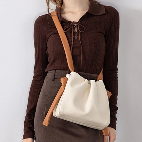 Crossbody Bags for Women, PU Leather Versatile Women's Bucket Bag, White
