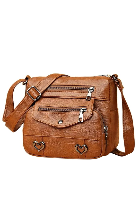 Crossbody Bags for Women Retro Heart Leather Shoulder Handbags Multi Pockets Top Handle Tote Satchel Purse