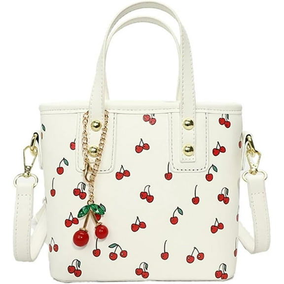 Crossbody Bags for Women, Small Cherry Print Shoulder Bag Cute Leather Tote Bag,Cherry Red Purse with Shoulder Strap