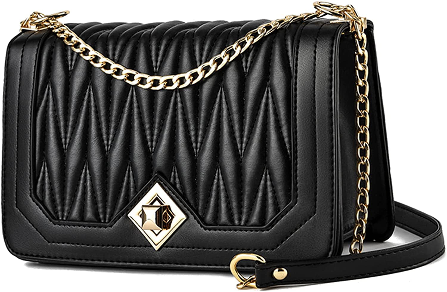 Eveupp Quilted Purse with Chain Strap Black Crossbody Bags for Women Faux Leather Shoulder Bag Clutch Purses