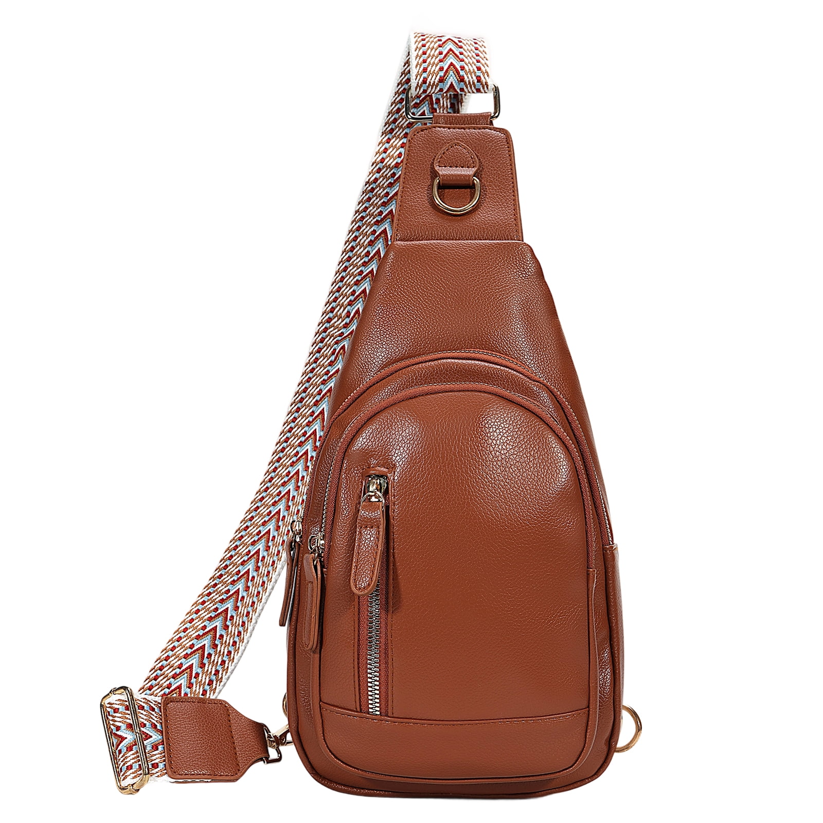 GUIDDBELLA Crossbody Bags for Women Small PU Leather Sling Bag for Women Fanny Pack Chest Bag for Travel Brown