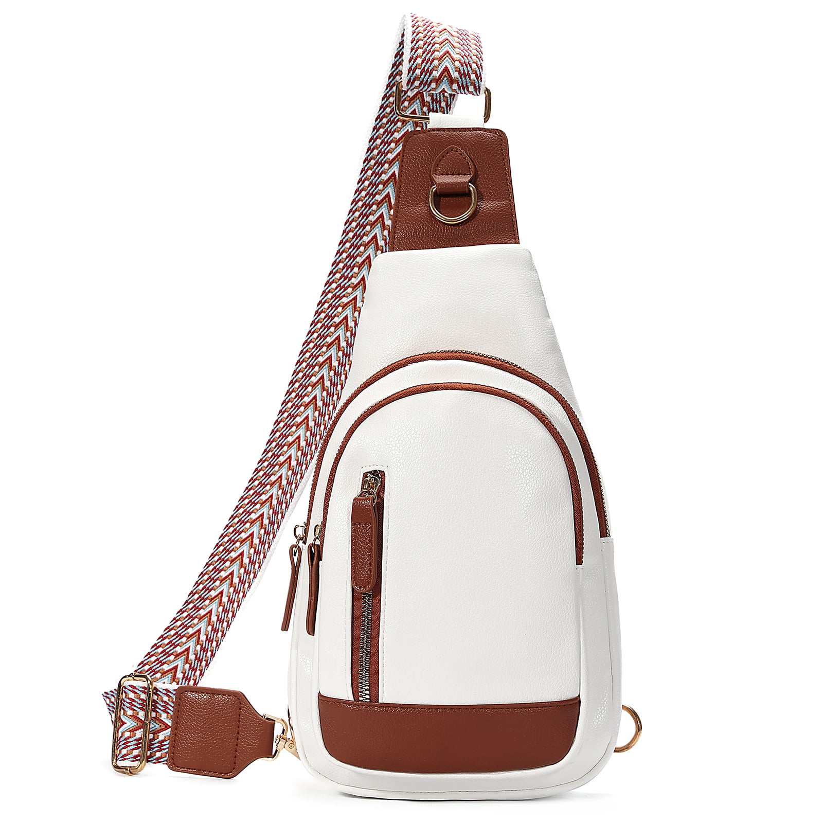 GUIDDBELLA Crossbody Bags for Women Small PU Leather Sling Bag for Women Fanny Pack Chest Bag for Travel White